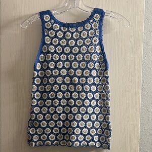 Studio Blue and White Crochet Muscle Tee